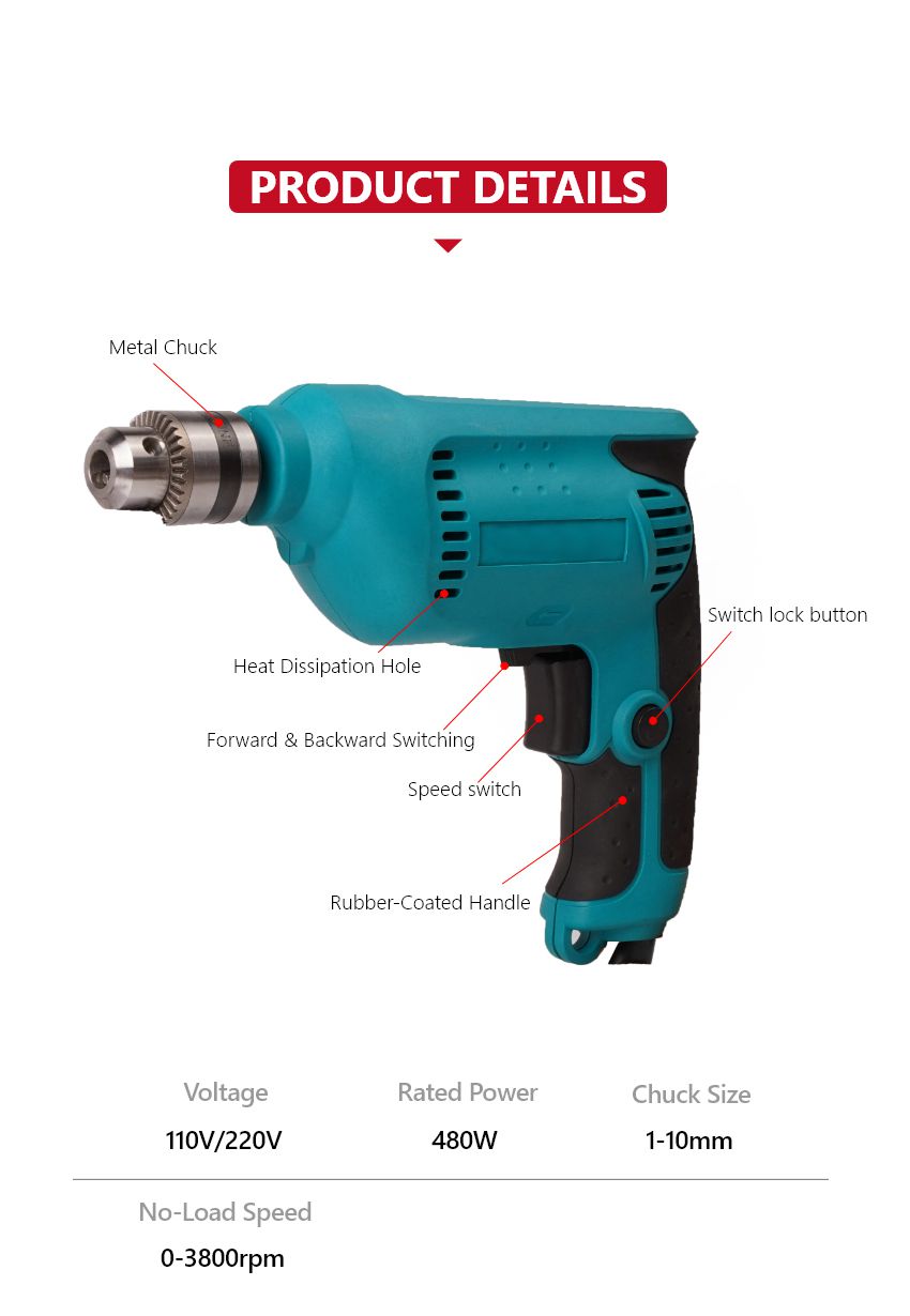 110V/220V 480W Electric Drill
