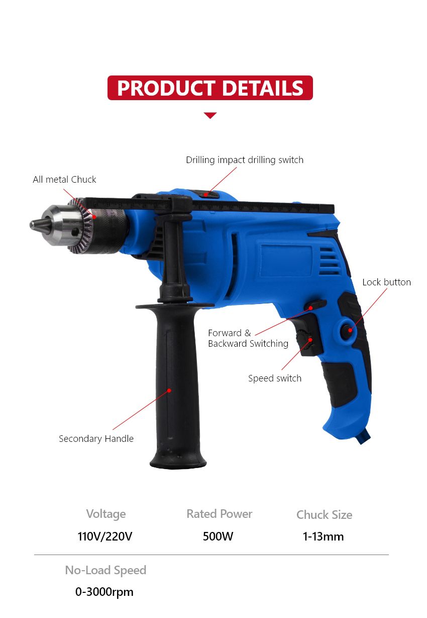 110V/220V 500W Impact Drill
