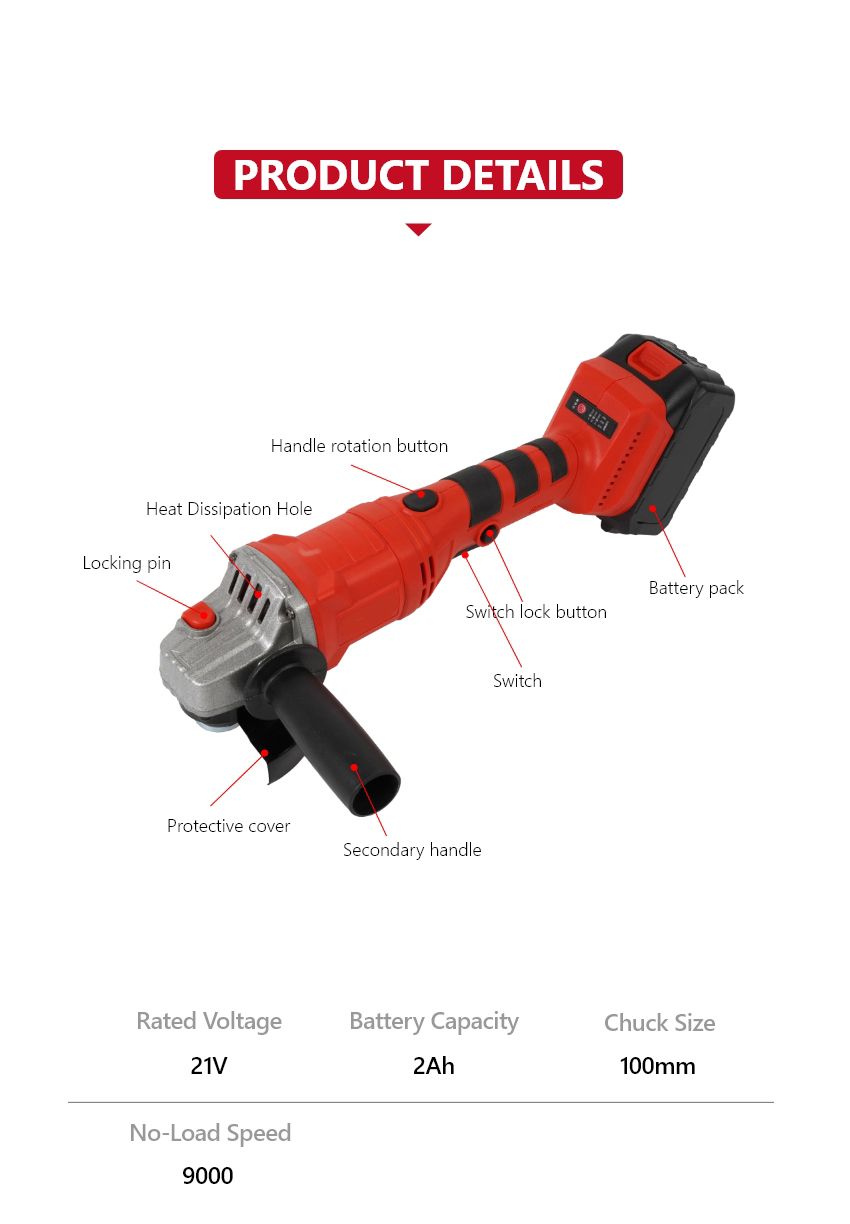 21V 100mm Cordless Angle Grinder 21V 100mm Cordless Angle Grinder