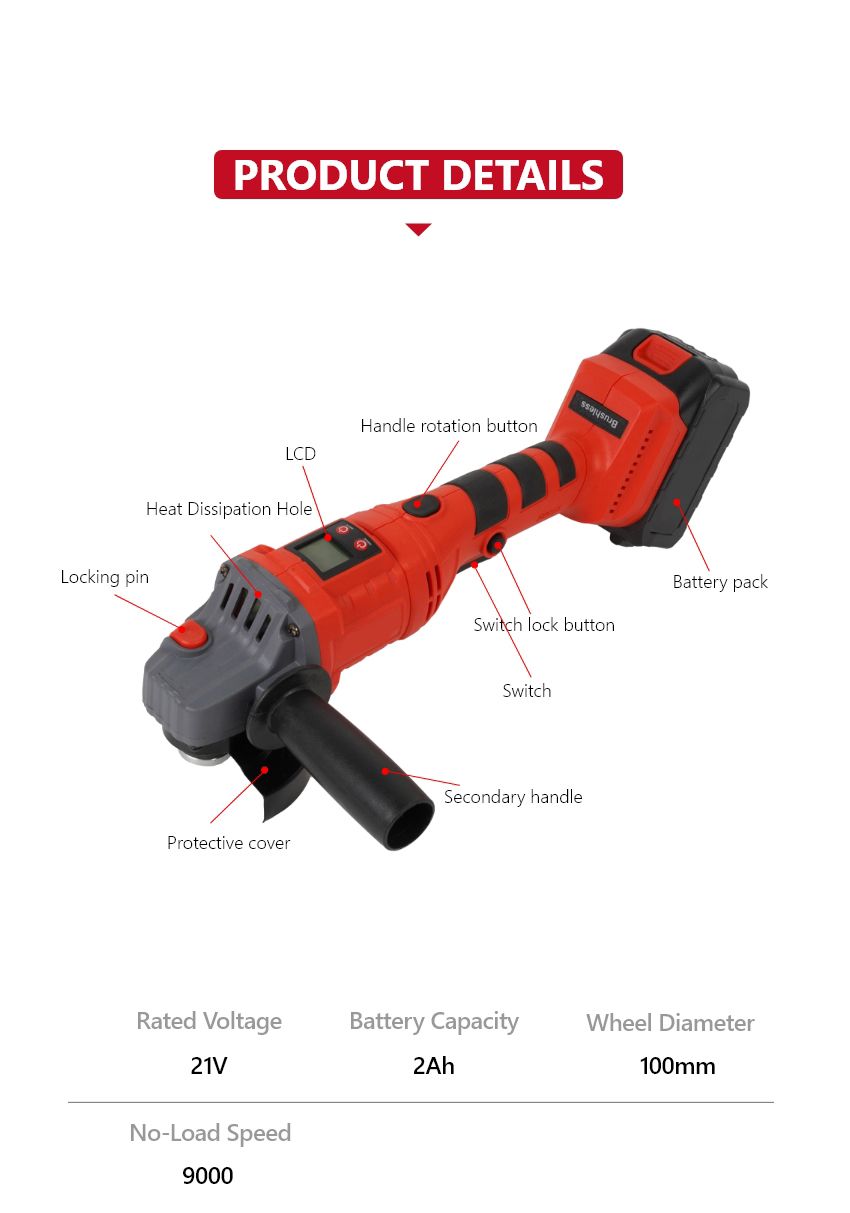 21V 100mm LCD Cordless Angle Grinder 21V 100mm LCD Cordless Angle Grinder