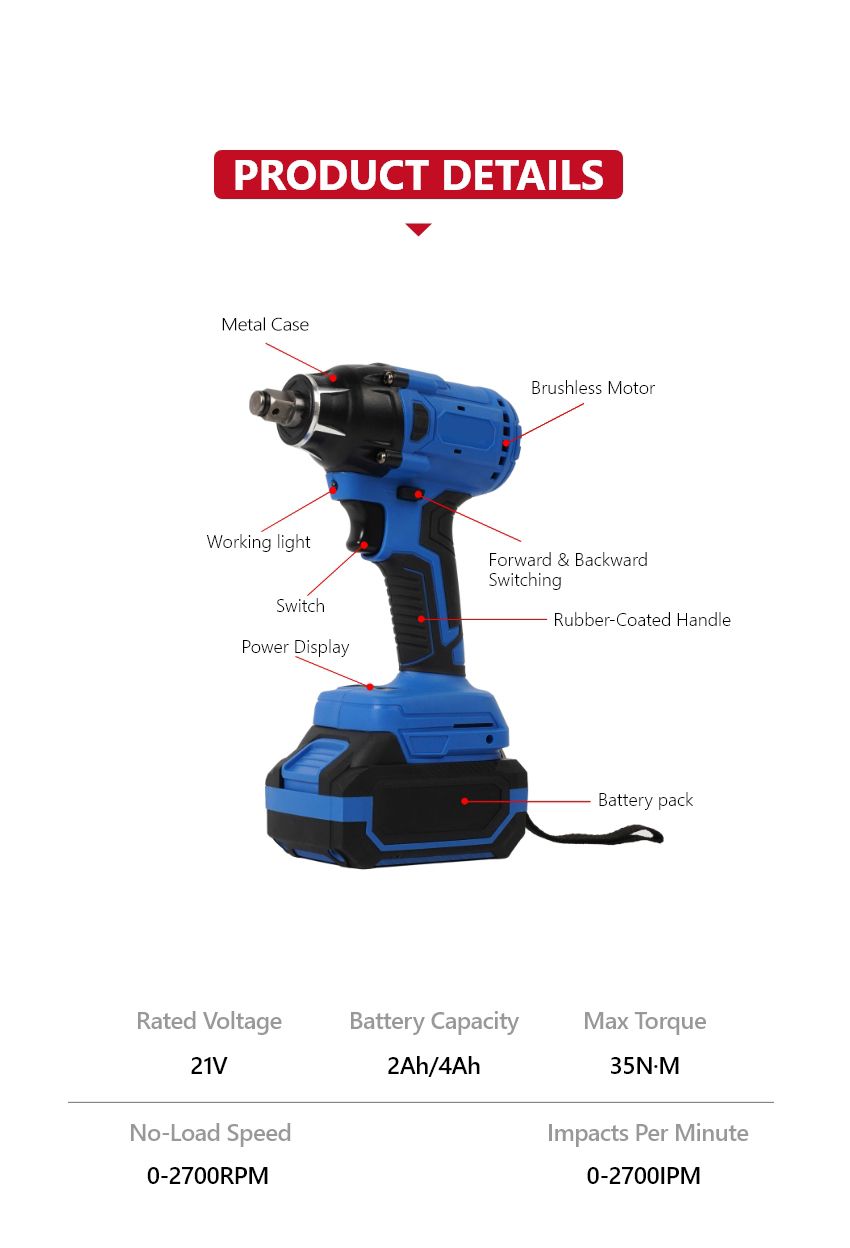 21V 350N•m Cordless Impact Wrench 21V 350N•m Cordless Impact Wrench