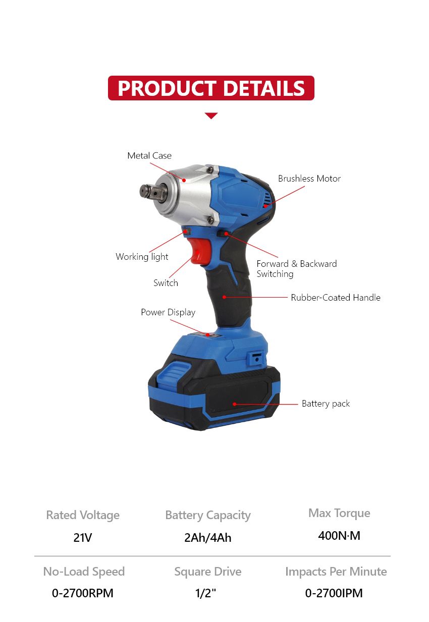 21V 400N•m Cordless Impact Wrench 21V 400N•m Cordless Impact Wrench