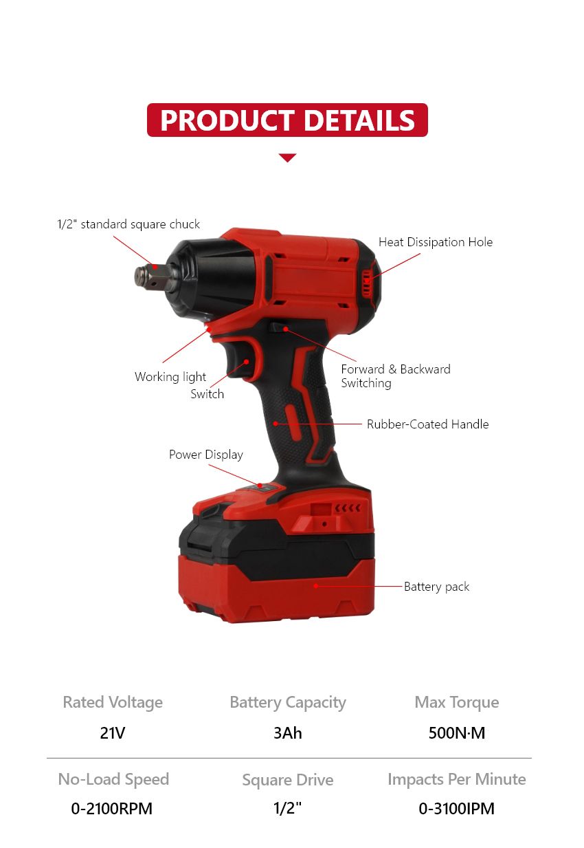 21V 500N•m Cordless Impact Wrench 21V 500N•m Cordless Impact Wrench