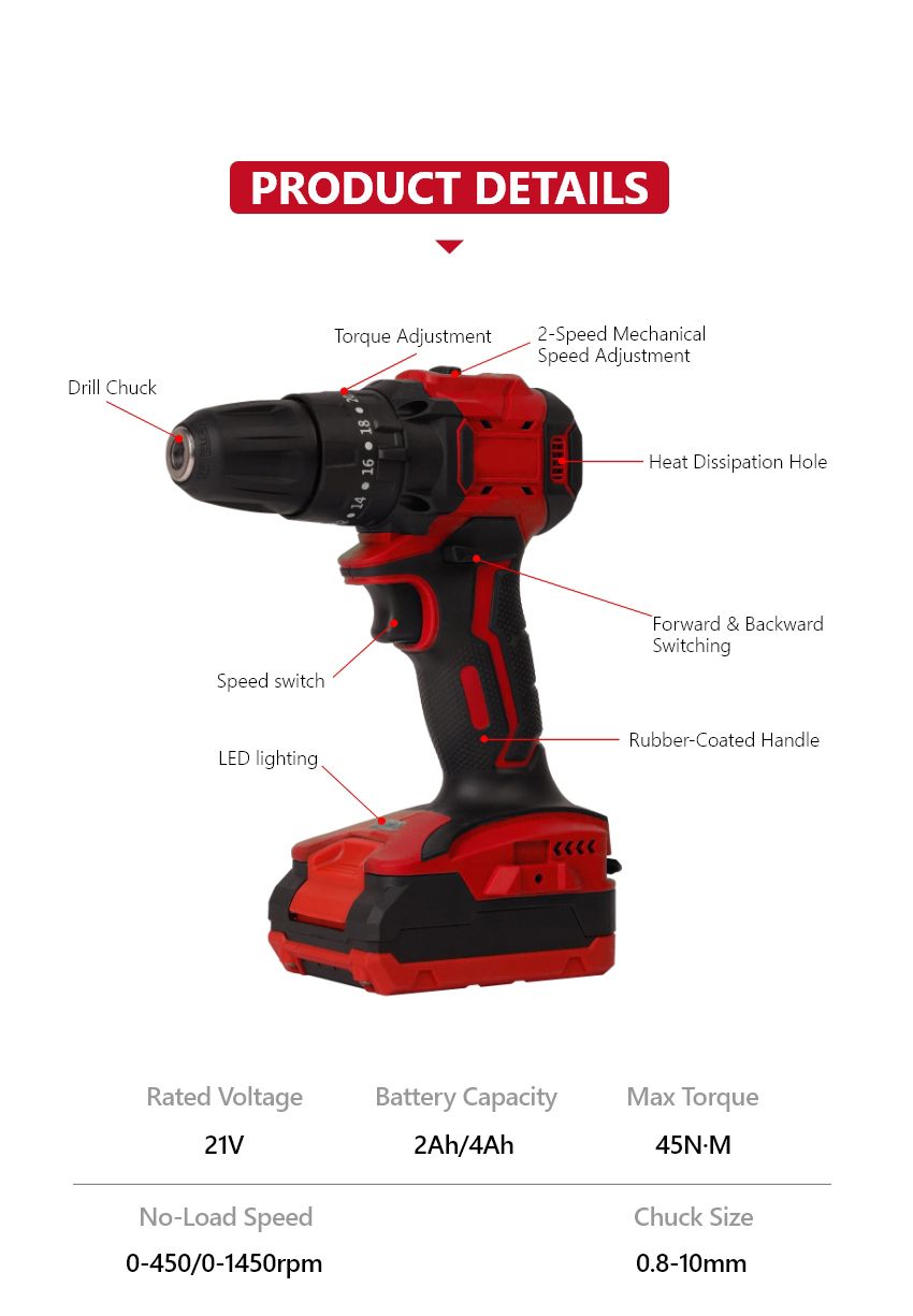 45N•m 21V Cordless Impact Drill 45N•m 21V Cordless Impact Drill