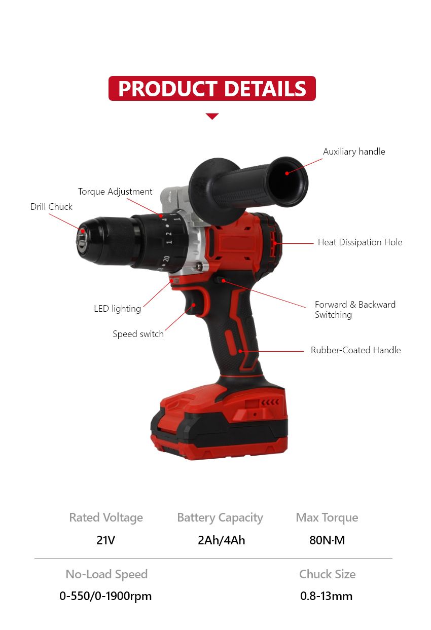 21V 80N•m Cordless Impact Drill 21V 80N•m Cordless Impact Drill