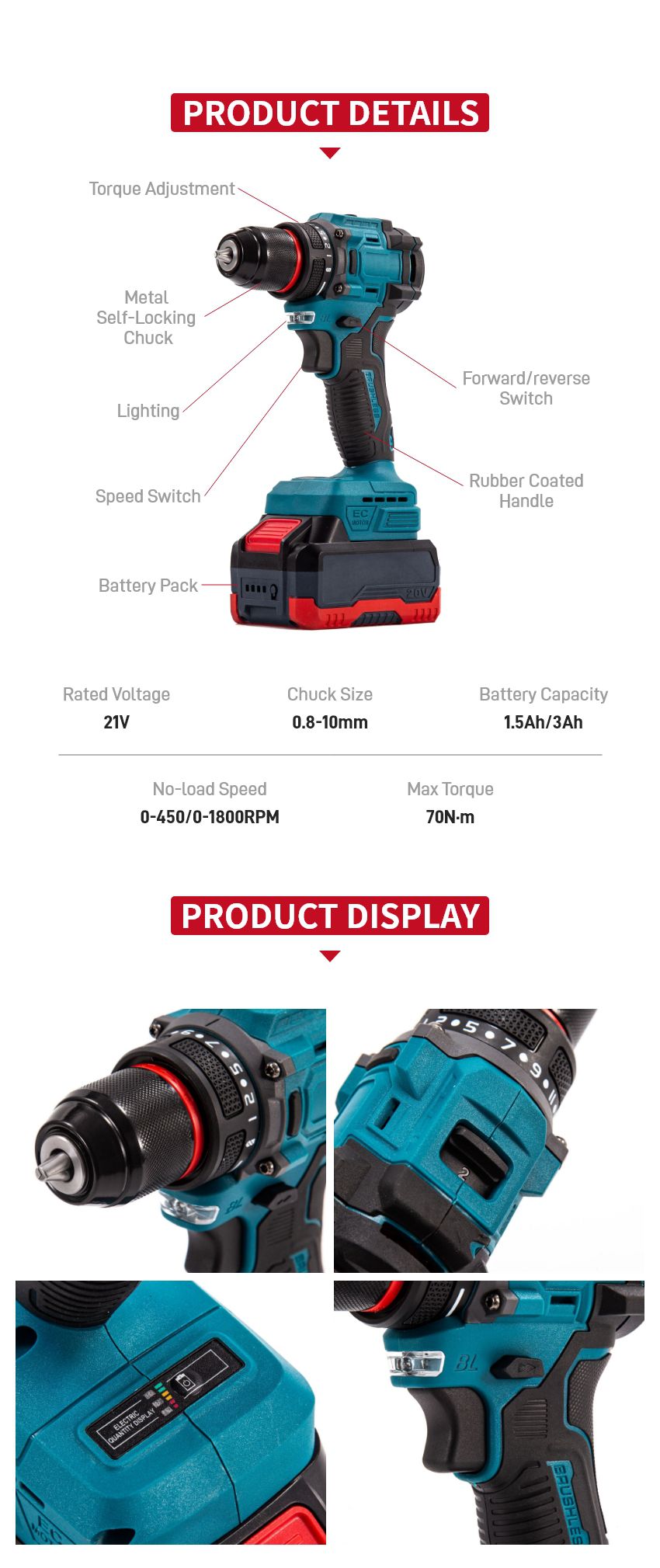 21V 70N·m Cordless Drill P10159 21V 70N·m Cordless Drill P10159