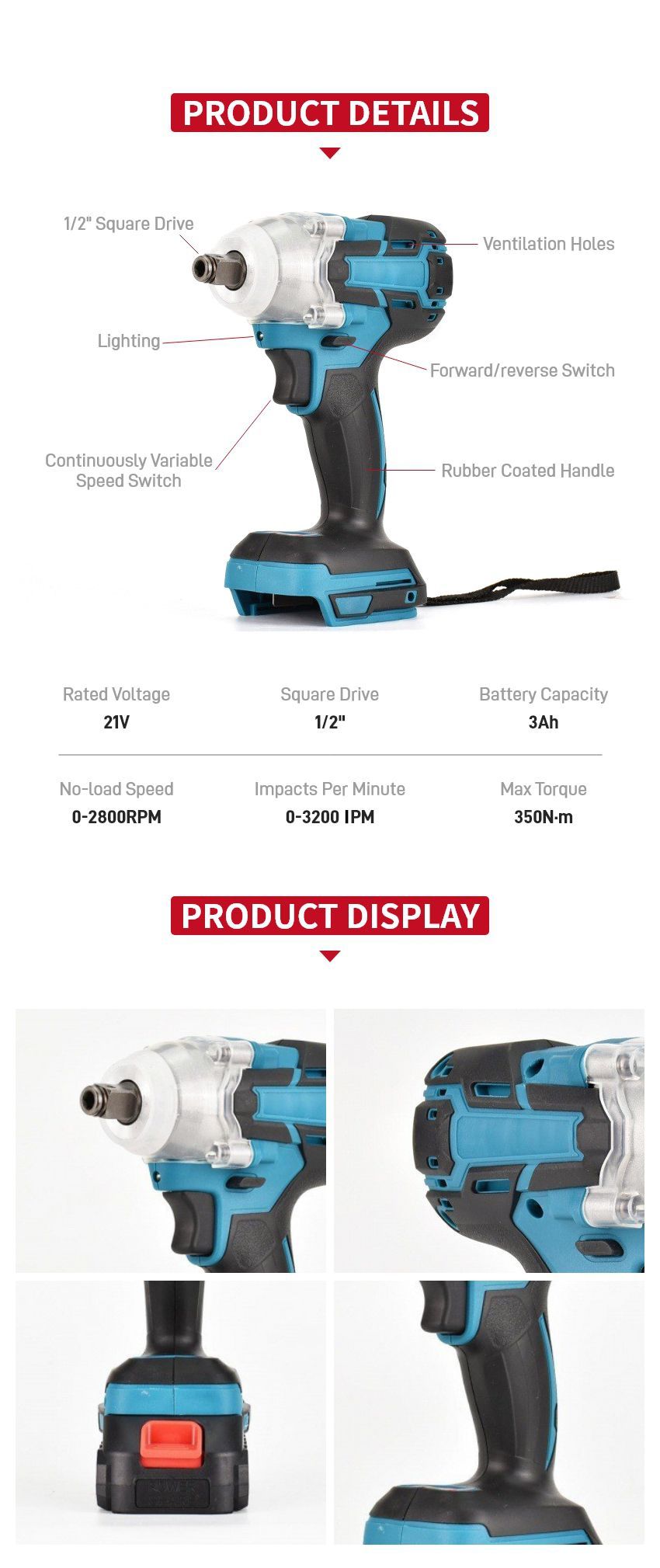 21V 350N•m Cordless Impact Wrench P10308 21V 350N•m Cordless Impact Wrench P10308