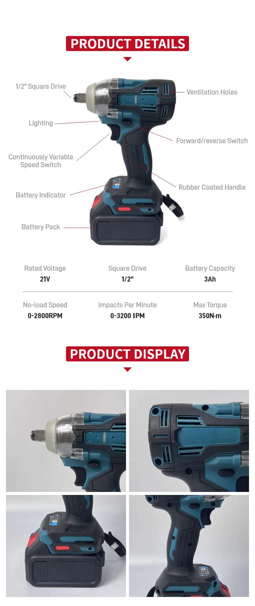 21V 350N•m Cordless Impact Wrench P10309 21V 350N•m Cordless Impact Wrench P10309