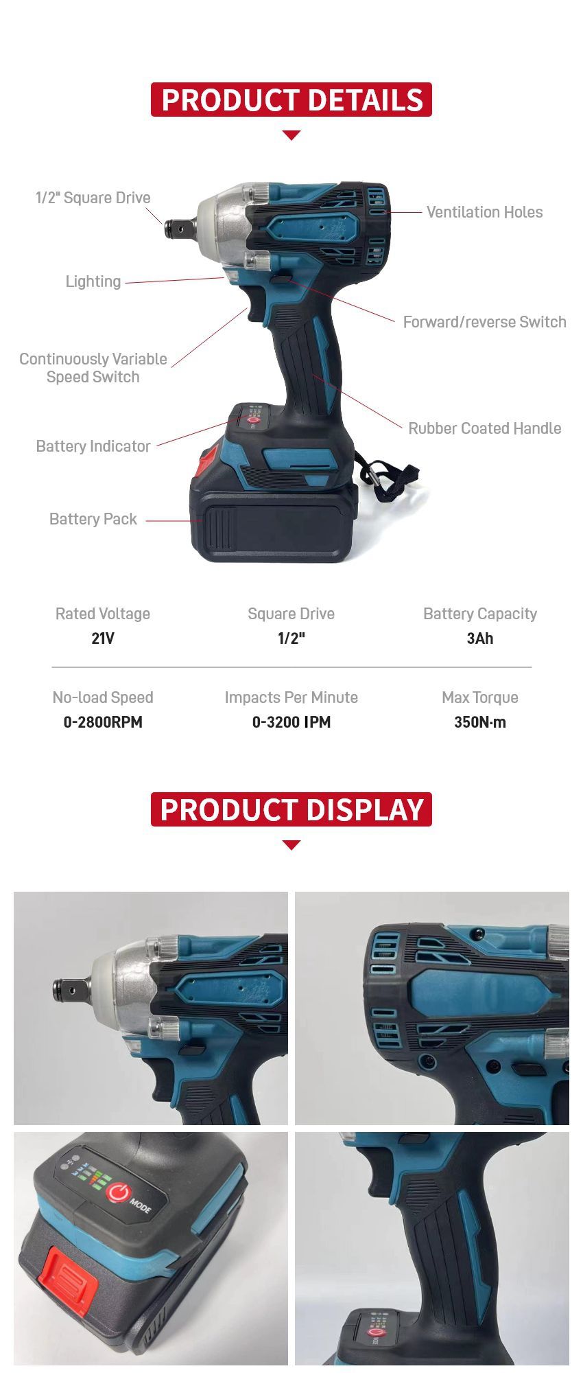 21V 350N•m Cordless Impact Wrench P10310 21V 350N•m Cordless Impact Wrench P10310