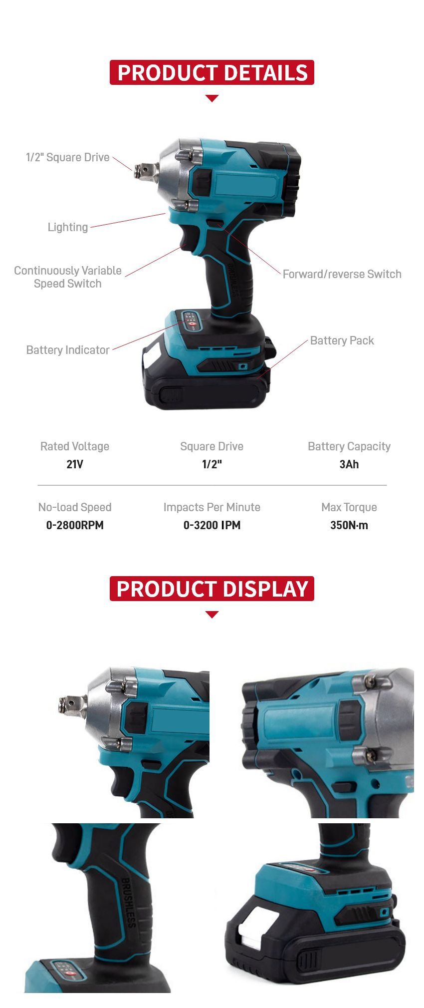 21V 350N•m Cordless Impact Wrench P10311 21V 350N•m Cordless Impact Wrench P10311