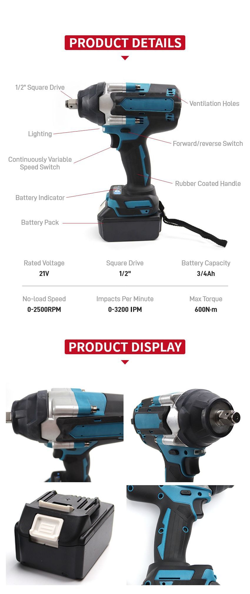 600N·m Cordless Impact Wrench P10312 600N·m Cordless Impact Wrench P10312