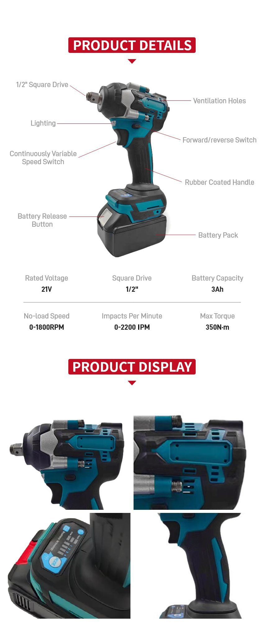 21V 350N•m Cordless Impact Wrench P10313 21V 350N•m Cordless Impact Wrench P10313