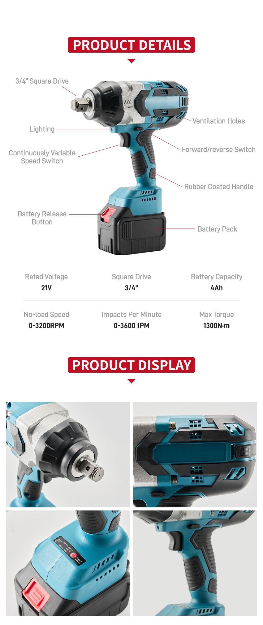 21V 1300N·m Cordless Impact Wrench P10316 21V 1300N·m Cordless Impact Wrench P10316