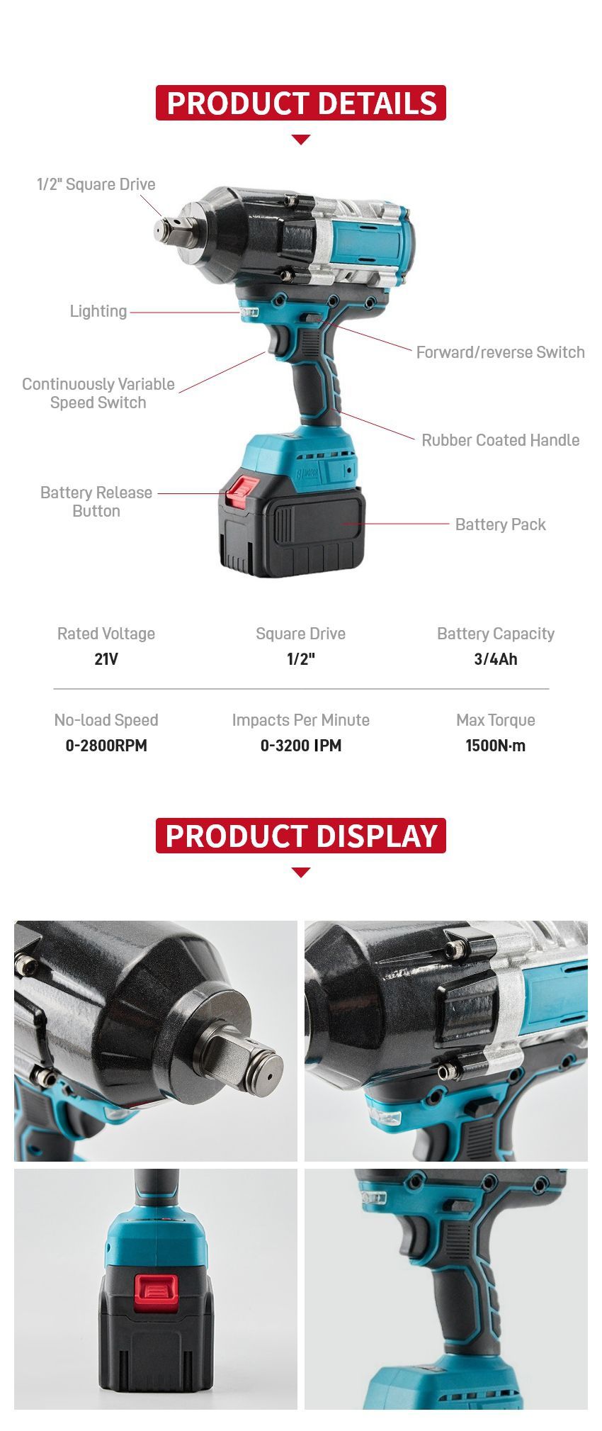 21V 1500N·m Cordless Impact Wrench P10319 21V 1500N·m Cordless Impact Wrench P10319