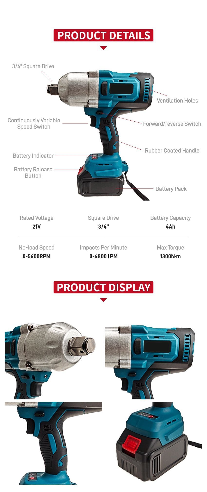 21V 1300N·m Cordless Impact Wrench P10320 21V 1300N·m Cordless Impact Wrench P10320