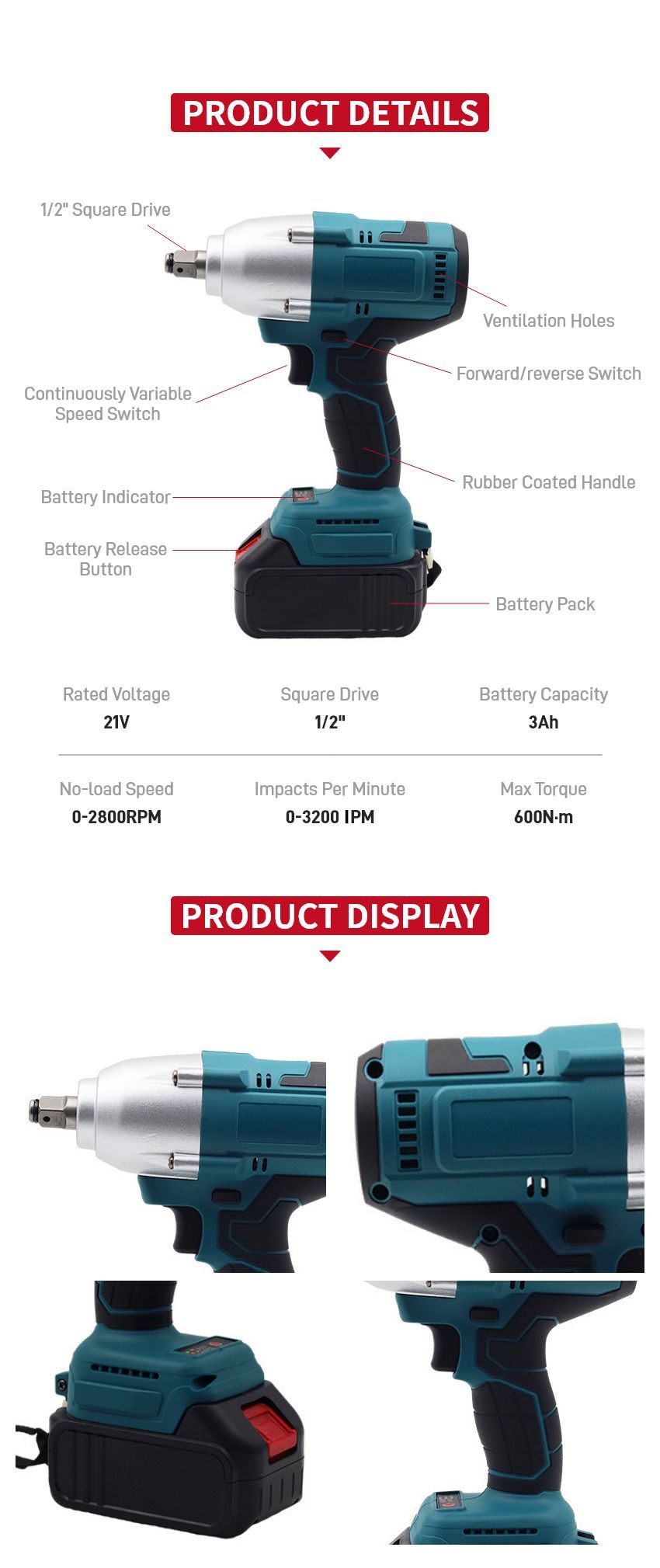 21V 600N·m Cordless Impact Wrench P10324 21V 600N·m Cordless Impact Wrench P10324