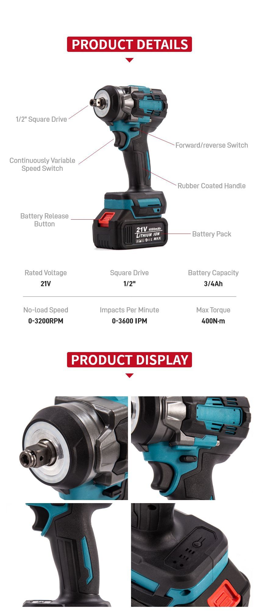 21V 400N·m Cordless Impact Wrench P10328 21V 400N·m Cordless Impact Wrench P10328