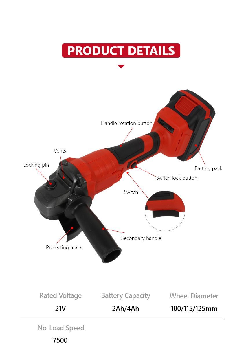 100/115/125mm Cordless Angle Grinder P10204 100/115/125mm Cordless Angle Grinder P10204
