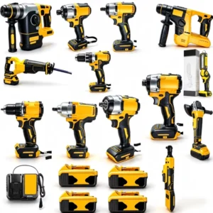 13PCS Heavy Duty 18V Brushless Power Tool Set Rechargeable Lithium Battery Charger Hand Tools Combo for Workshop Use