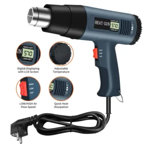 2000W Fast Heating Variable Temperature Adjustable Two Air Flow Speed Heat Gun Hot Air Gun with LCD Digital Displaying