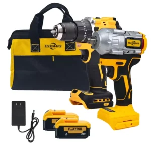 20V 3 in 1 Brushless Cordless Impact Wrench Drill Combo Kit DIY 2*8.0Ah Li ion Batteries Fast Charger and Portable Tool Bag