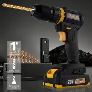 20V Cordless Drill 54Nm 2.0Ah Li Ion 2 Speed Keyless Chuck Variable Speed for Concrete Tile Wood Metal Electric Power Source