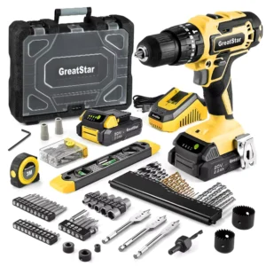 20V Cordless Drill Driver Set Electric Impact Drill with 102 Pieces Accessories