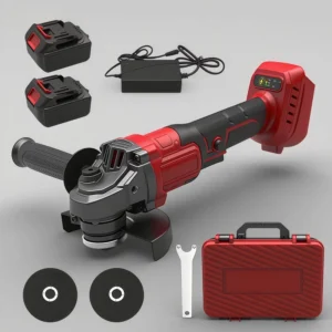 21V Cordless Angle Grinder Electric Power Tool with 2 Batteries for Grinding Cutting & Polishing Red