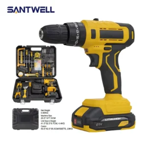21V DC Cordless Impact Drill Set DIY Portable Variable Speed 10mm Keyless Chuck Brush Motor Industrial Grade Light Duty Repair