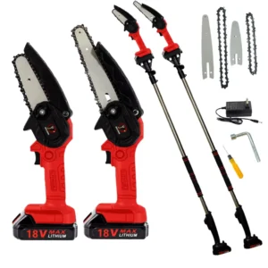21V Lithium Battery Powered 2-in-1 Electric Chainsaw 6in Guide Bar 600W 52cc Brushed Motor Long Pole Telescopic Detachable