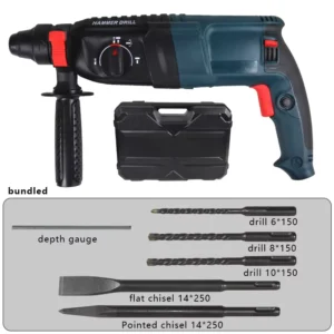220v Handheld Industrial Portable Corded Variable Speed Rotary Hammer Drill 3 Functions DIY Concrete Brick Drilling 50Hz