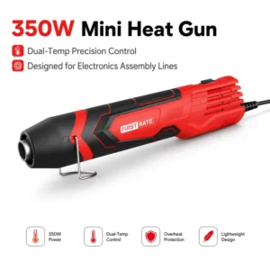 350W Mini Heat Gun with Dual Temp 200°C 350°C and VDE Certified Cable for Electronics Manufacturing and Wire Harness