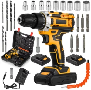 36V Cordless Drill Dual Speed 10MM Electric Power Drill Set Dual Batteries 24Pcs Coboms