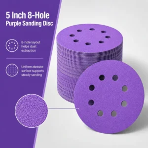 5 Inch 8 Hole Purple Hook and Loop Sanding Discs Round Sandpaper for Random Orbital Sander