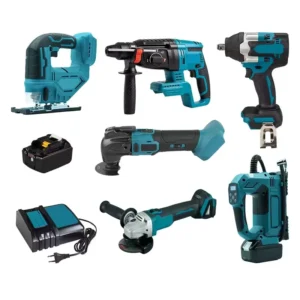 6 in 1 Lithium Cordless Power Tools Drill Set Multi Function Impact Wrench Jig Saw Air Pump Other Hand Tools Kit