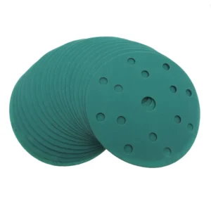 6Inch 15 Holes Green PET Film Sandpaper Discs Hook and Loop Sanding Disc Flocking Abrasive Paper for Sander Polishing Grinding