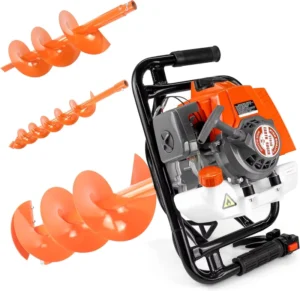 72CC 2-Stroke Gas Powered Earth Auger Post Fence Hole Digger + 4″ 6″ 8″ Auger Drill Bits Petrol Drill Borer for Garden & Lawn