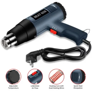 Adjustable Industrial and Household 2000W Hot and Cold Air Heat Gun for DIY Ratchet Binders