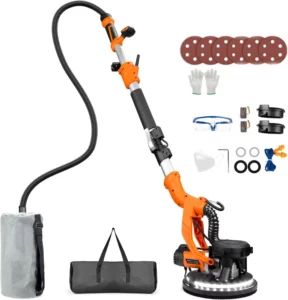 Automatic Drywall Sander LED Light Popcorn Ceiling Removal Tool 6 Variable Speed High RPM Vacuum Dust Collection 15Pcs 220V DIY