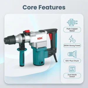 BODA Industrial Rotary Hammer High Quality Chuck Electric Demolition Drill VDE Certified EU Plug Anti Slip Grip Power Tool