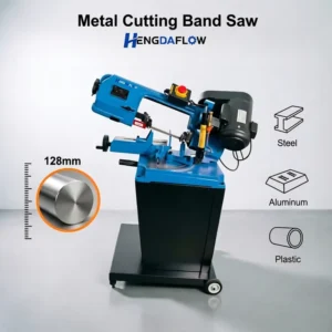 BS 128HDR Electric Motor Portable Metal Band Saw 128mm Capacity Hydraulic Feed 3 Speed V Belt Drive Swiveling Head 0.55kW Steel