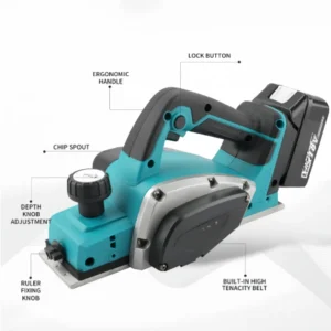 Battery Powered Planer 82mm Planing Width 15000rpm 650W 2.5mm Cutting Depth Ergonomic Grip DIY Woodworking Board Making