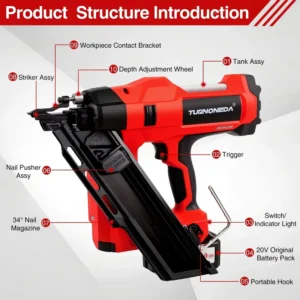 DCFN-3490 Industrial Cordless Pneumatic Stapler Heavy Duty Steel Nail Gun Brushless Motor for Wood Framing 50-90mm
