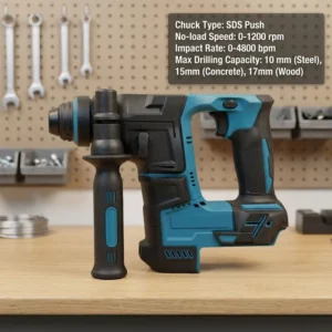 DHR171 18V Cordless Rotary Hammer SDS Push Chuck 0-1200rpm 4800bpm Max 15mm Concrete Drilling Masonry Wood Steel Power Tool