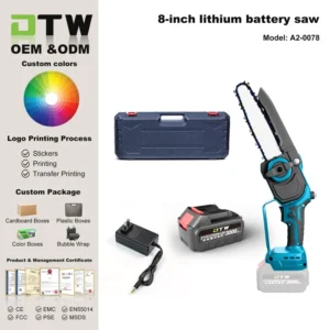 DTWA2 0078 Professional Power Cordless Electric Chainsaw 8 Inch 21V Battery Brushless Logging Saw for Tree Felling Timber
