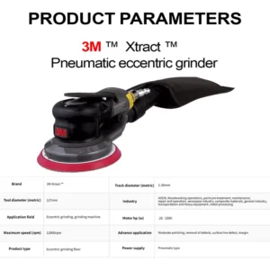 Ergonomic 5″ Xtract Air Sander Low Profile Design with Integrated Wrist Support for Fatigue Free Finishing Operations