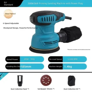 European Standard Portable Brushless Electric DIY Grade Orbital Sander with Random Cord Belt Sanders 220V 280W Variable Speed