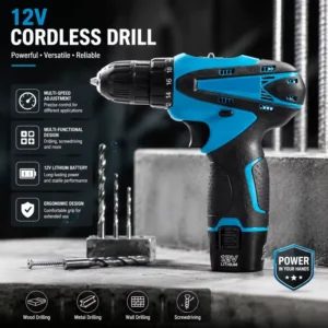 Factory 12V Mutilfuction Lithium Battery Electric Drill Powerful Cordless Drills Rechargeable Tool Power Drills