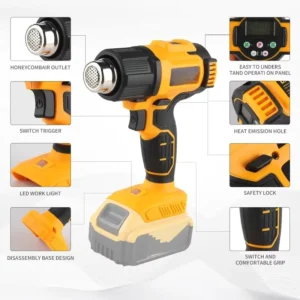 For Rechargeable DEWT Lithium Heat Gun 350-550℃ 100-200L/min Air Volume 36min Runtime for DIY Crafts & Vinyl Wrapping