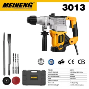 Heavy Duty 1250W Electric Rotary Hammer Drill 32mm Multi Function Concrete Demolition Hammer for Drilling Chiseling Breaking